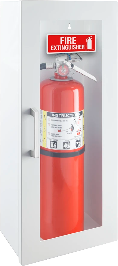 Surface Mount Metal Fire Extinguisher Cabinet - Door with Handle - White