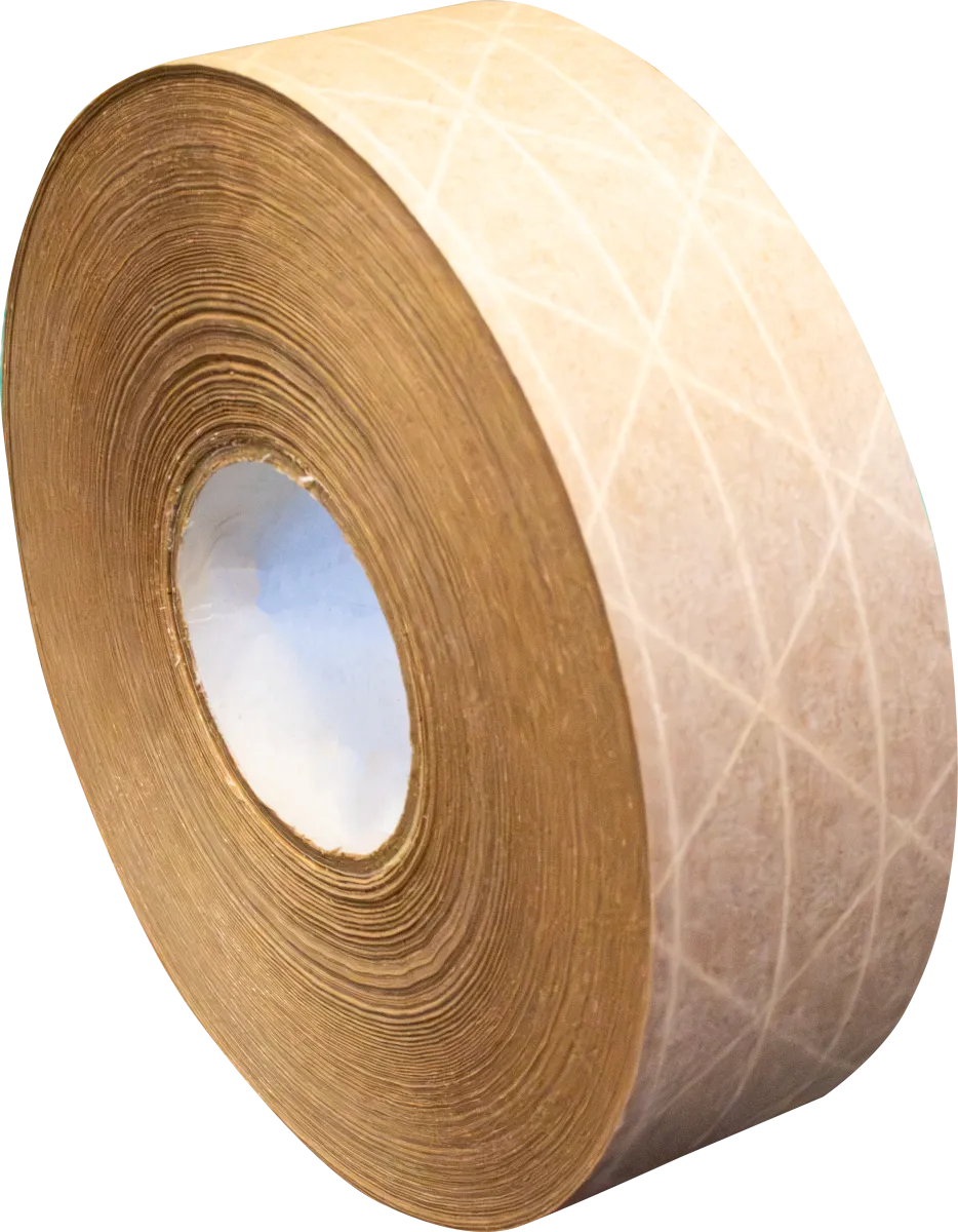 Water Activated Kraft Paper with Filament - 1.65" x 375', 2" Core – Case of 10 Rolls